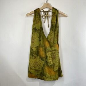 Tiger Mist Womens Floral Whimsigoth Halter Top Size XS Green Open Back Festival